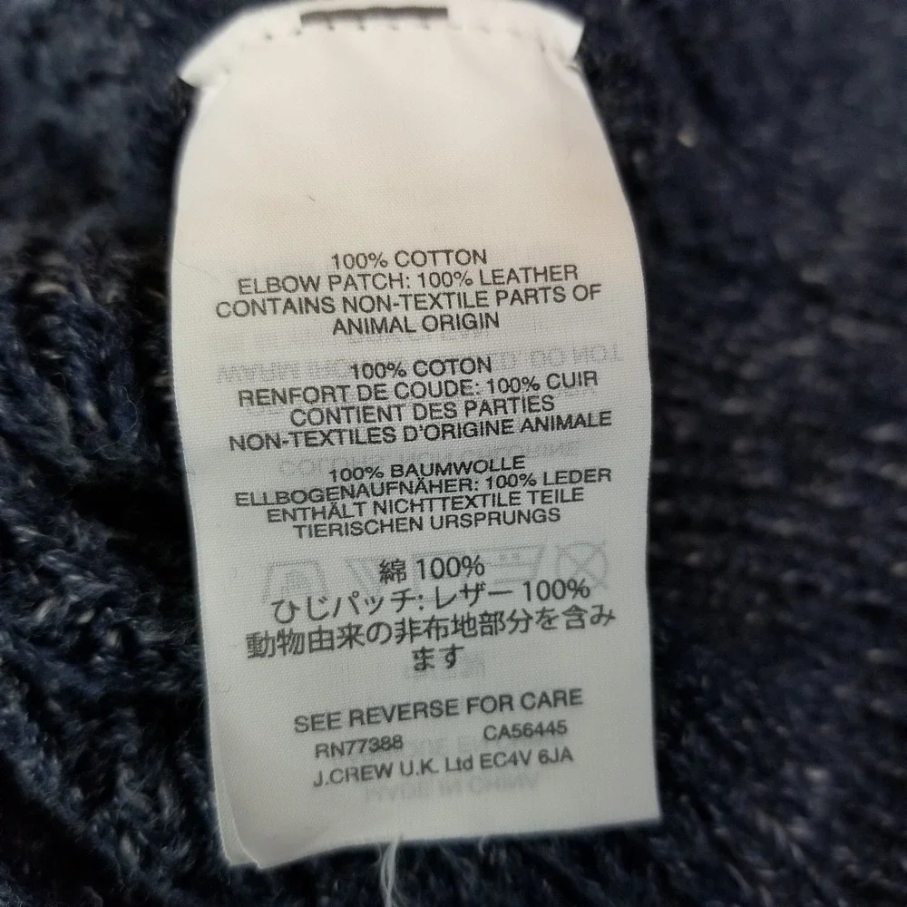J Crew Mens Shawl Collar Cardigan Sweater Blue Cotton Elbow Patches Size M